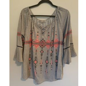 Navy & Pink Bohemian Flare Top